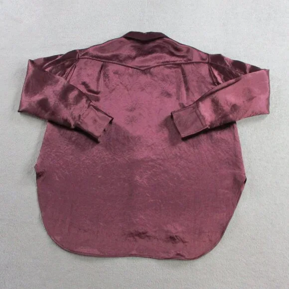Rag & Bone Top Womens Small Solid Burgundy Satin Silky Flowy Button Up Shirt - Picture 3 of 9
